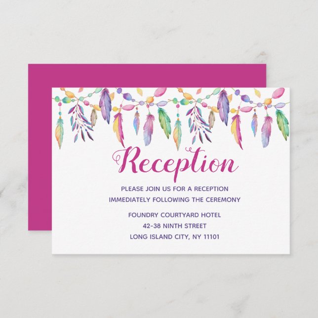 Boho Native American Purple Feather Indian Wedding Invitation (Front/Back)