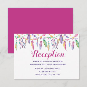 Boho Native American Purple Feather Indian Wedding Invitation