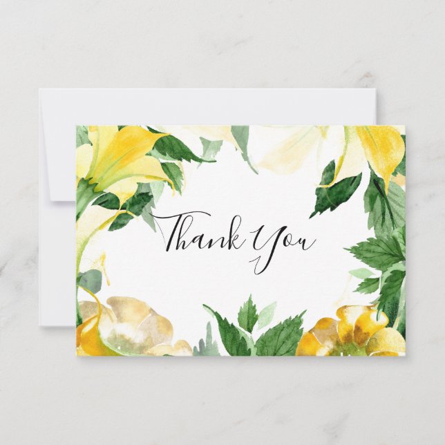Boho Natural Elegance Yellow Wedding Thank You Card (Front)
