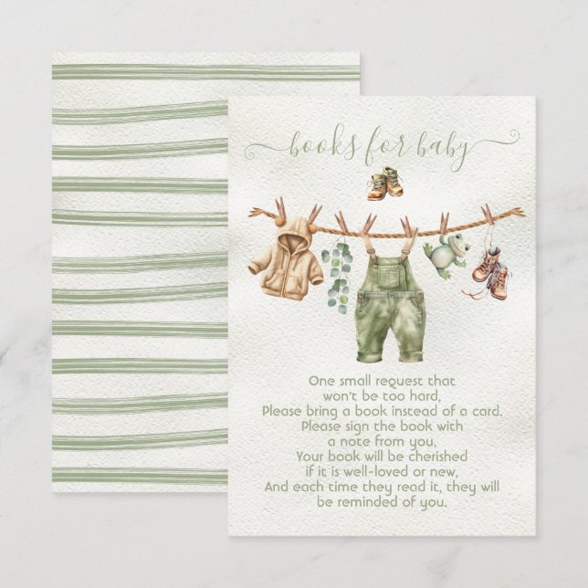 Boho Nature Baby Shower Clothesline books for baby Invitation (Front/Back)