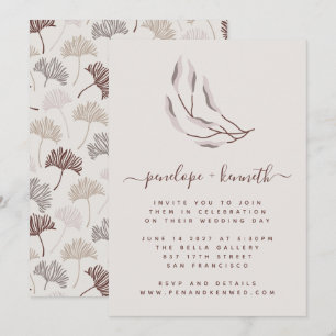 Boho Nature Burgundy and Taupe Botanical Wedding Invitation