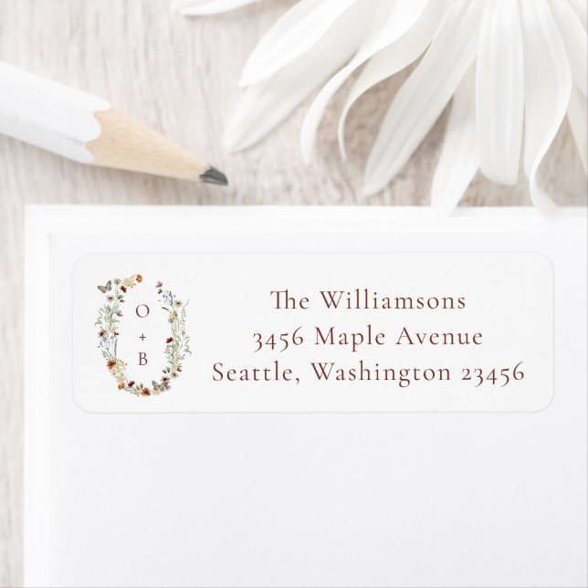 Boho Nature Wildflowers Monogram Return Address (Insitu)