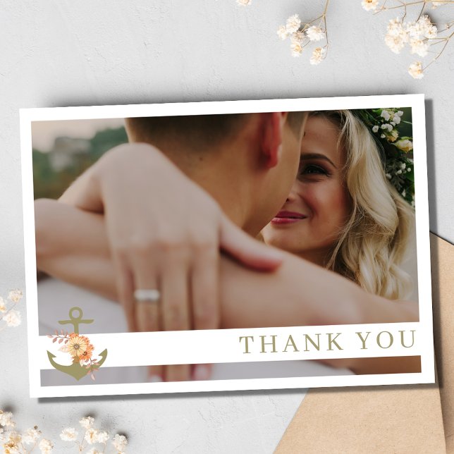 Boho Nautical Beach Photo Wedding Thank You Card (Boho Nautical Beach Photo Wedding Thank You Card)
