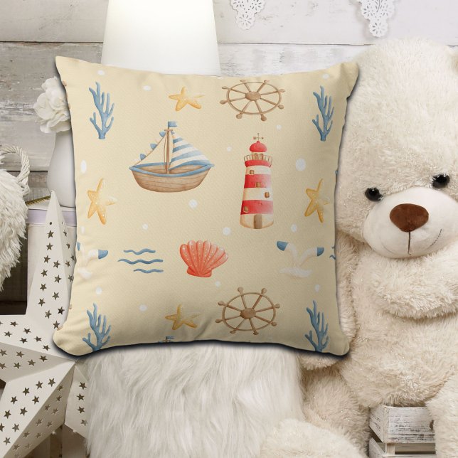 Boho Nautical Boat Lighthouse Pattern Cushion (Creator Uploaded)