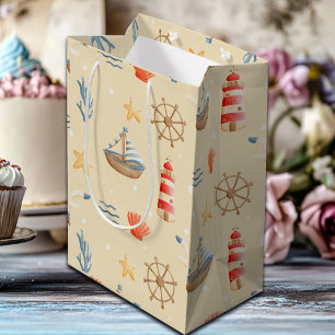 Boho Nautical Boat Lighthouse Pattern Medium Gift Bag
