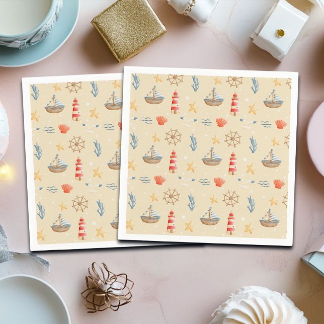 Boho Nautical Boat Lighthouse Pattern Napkin (Creator Uploaded)