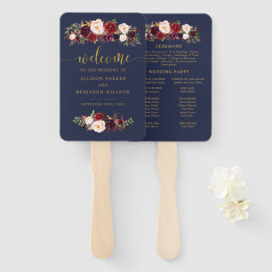 Boho Navy and Gold Floral Wedding Program Fans