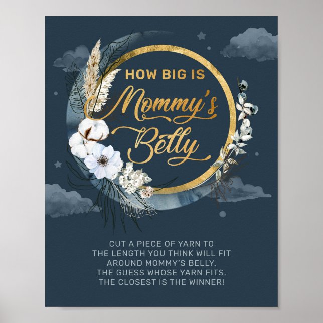 Boho navy and gold foil How big Mummy's belly game Poster (Front)