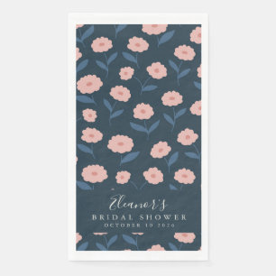 Boho Navy and Pink Floral Pattern Bridal Shower  Napkin
