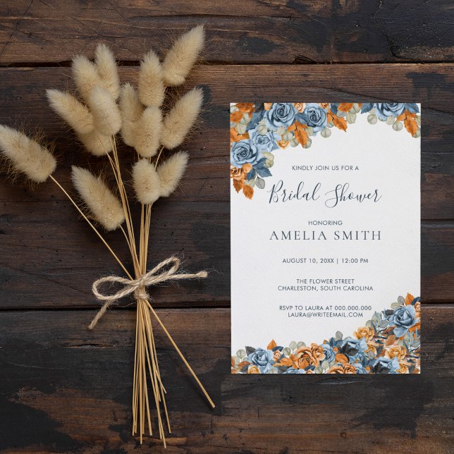 Boho Navy Blue And Rust Terracota Bridal Shower Invitation (Creator Uploaded)