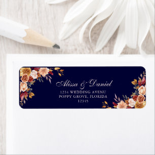 Boho Navy Blue Burnt Orange Floral Address