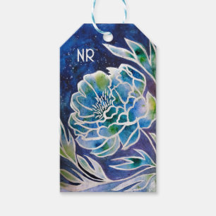 Boho Navy Blue Celestial Dahlia Floral Watercolor Gift Tags