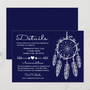 Boho Navy Blue Details Dreamcatcher Tribal Wedding Invitation