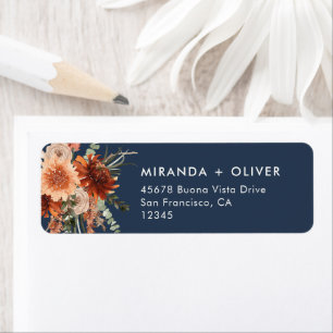 Boho Navy Blue Floral Wedding Return Address 
