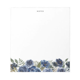 Boho Navy Blue Roses and Peonies Personalised Notepad