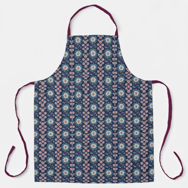 Boho Navy Floral Stripe Tapestry Apron (Front)