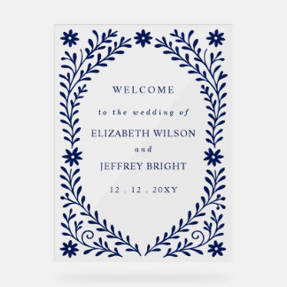Boho Navy Floral Wedding Welcome Sign