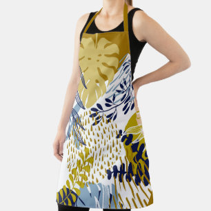 Boho Navy, Gold and Blue Leaves Apron