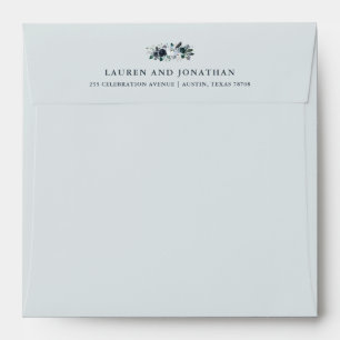 Boho Navy Peony Floral on Grey   Wedding Envelope