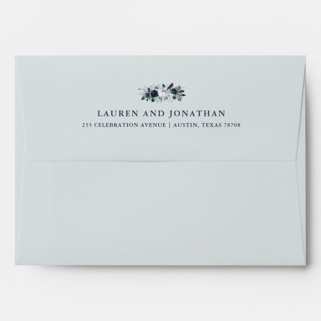 Boho Navy Peony Floral on Grey | Wedding Envelopes (Back (Top Flap))