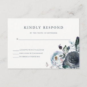 Boho Navy Peony Floral Wedding RSVP Card