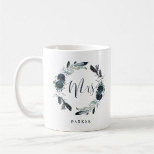 Boho Navy Peony Floral Wreath   Mrs Coffee Mug