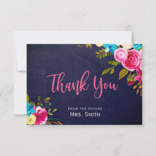 Boho Navy Pink Floral Bridal Shower Thank You Card