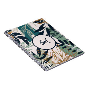 Boho Navy Teal Gold Leaves Notebook