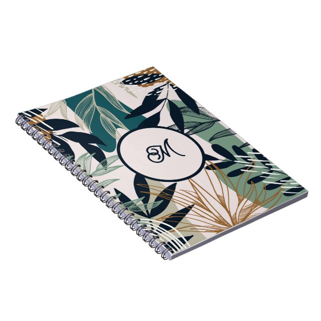 Boho Navy Teal Gold Leaves Notebook (Right Side)