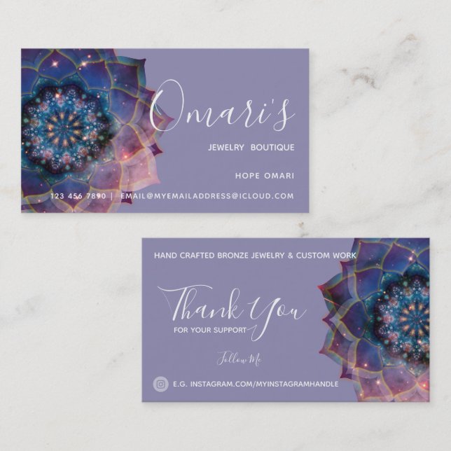 Boho Nebula Mandala, Mystical Business Card (Front/Back)
