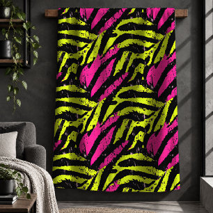 Boho Neon Pink Lime Green Artistic Tiger Blanket D