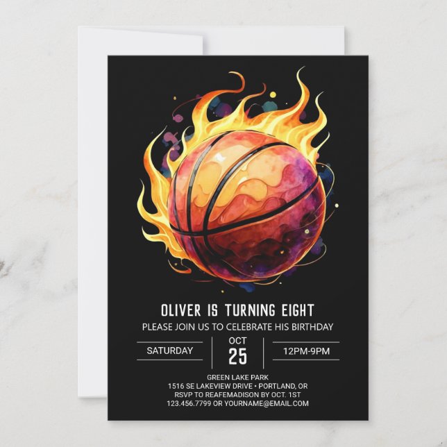 Boho Net Happy Basketball Birthday Invitation (Front)