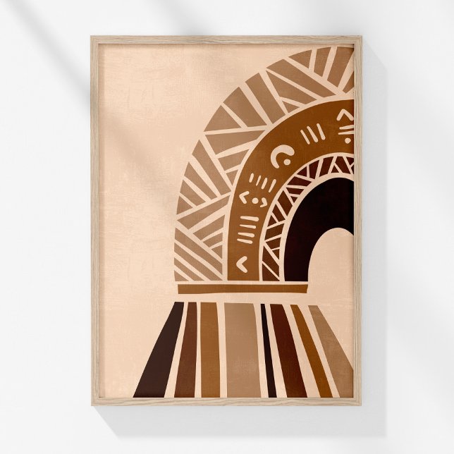 Boho Neutral Abstract Tribal Rainbow Wall Art (Boho Neutral Abstract Tribal Rainbow Wall Art in a wooden frame on a sunny white wall.)