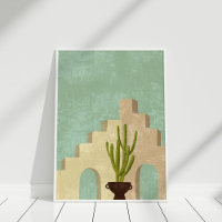 Boho Neutral and Teal Abstract Illustration Art