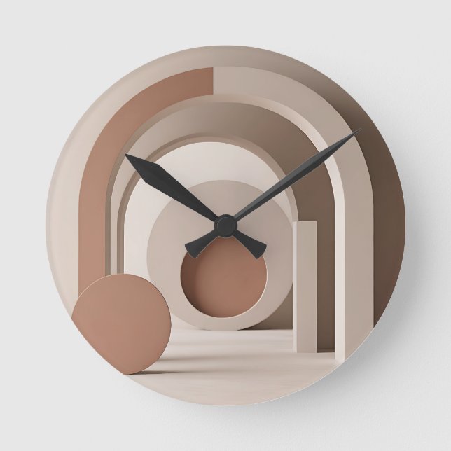 Boho Neutral Arch Geometric Modern  Round Clock (Front)