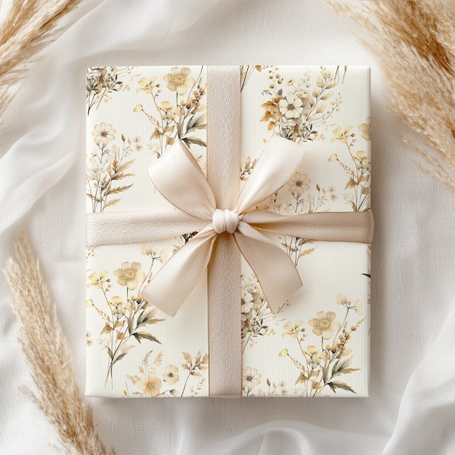 Boho Neutral Beige Bridal Floral Wrapping Paper (Creator Uploaded)