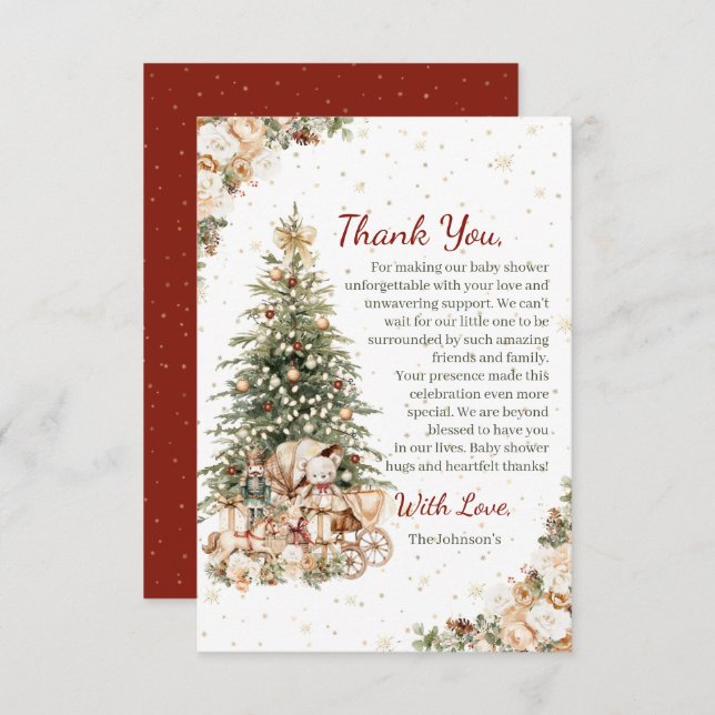 Boho Neutral Christmas Baby Shower Thank You Card (Front/Back)