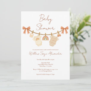 Boho Neutral Clothesline Baby Shower Invitation