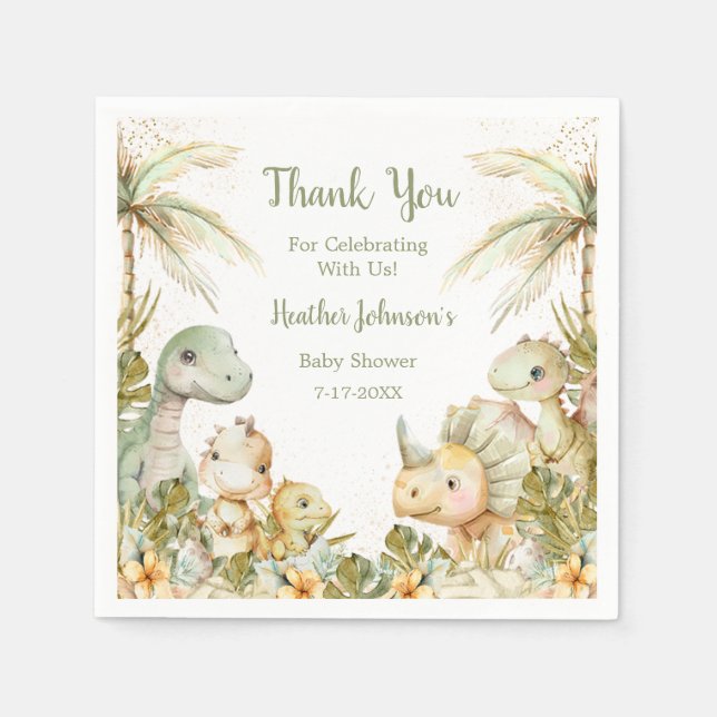 Boho Neutral Dinosaur Baby Shower Napkin (Front)