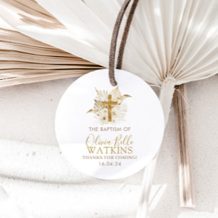 Boho Neutral Dried Palm Floral Baptism Christening Favour Tags