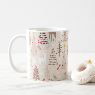 Boho Neutral Flat Christmas Trees Woodland Animals Coffee Mug