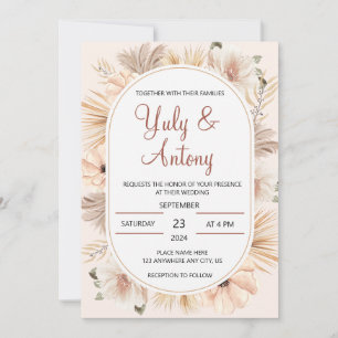 Boho Neutral Floral Beige Modern Invitation