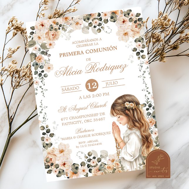 Boho Neutral Floral First Holy Communion Invitatio Invitation (Creator Uploaded)