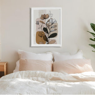 Boho Neutral Floral Line Art Beige Terracotta Bo Canvas Print