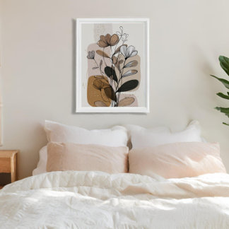 Boho Neutral Floral Line Art | Beige Terracotta Bo Canvas Print