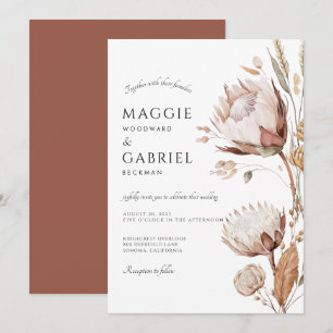 Boho Neutral Floral Wedding Invitation