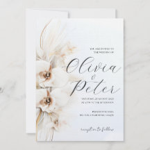 Boho neutral floral wedding invitation