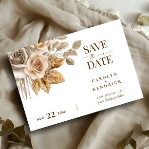 Boho Neutral Floral Wedding Save The Date Card