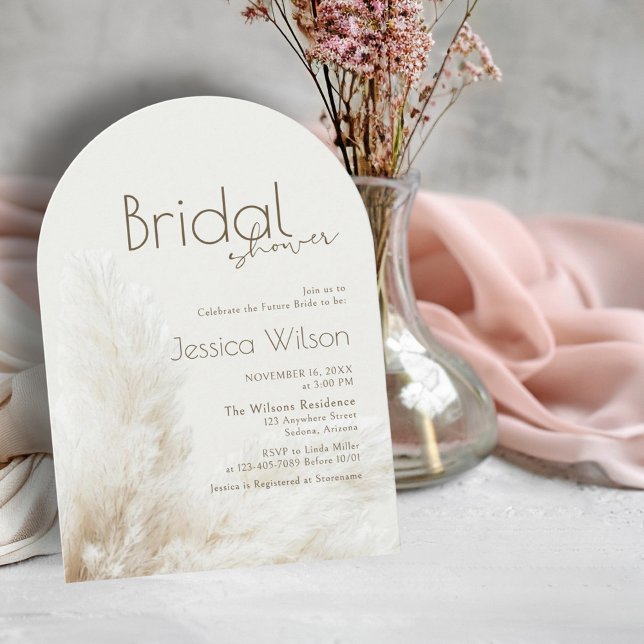 Boho Neutral Fluff Pampas Grass Arch Bridal Shower Invitation (Creator Uploaded)