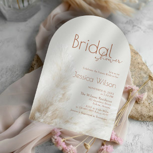 Boho Neutral Fluff Pampas Grass Arch Bridal Shower Invitation